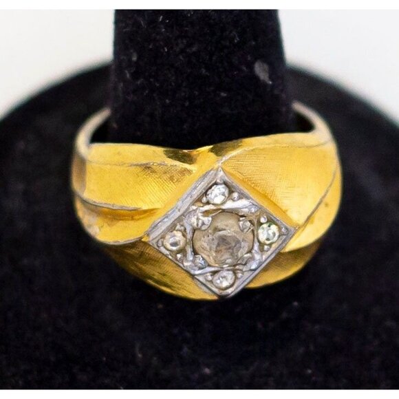 Size 9 1/2, Vintage Silver Tone Diamond Gold Tone Abstract Ring by Park Lane A23 - Picture 1 of 4